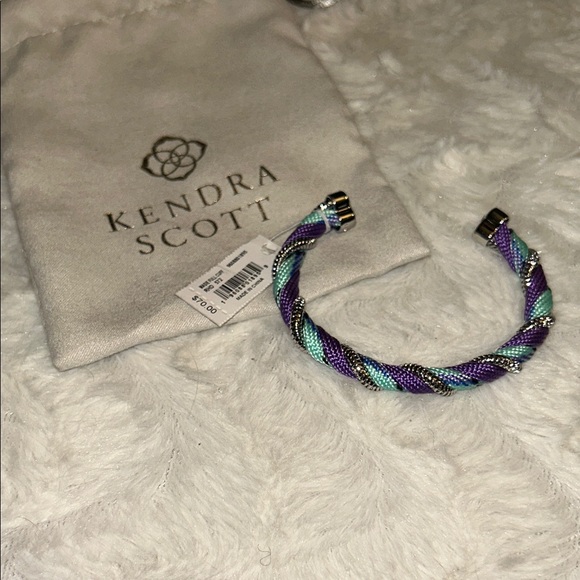 NWT $70 Kendra Scott Rhodium-Plated Snake Chain & Fabric Twist Cuff Bracelet - Picture 4 of 7